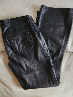 Calvin Klein Vintage Black Leather Low Rise Bootcut Pants - Sz 8